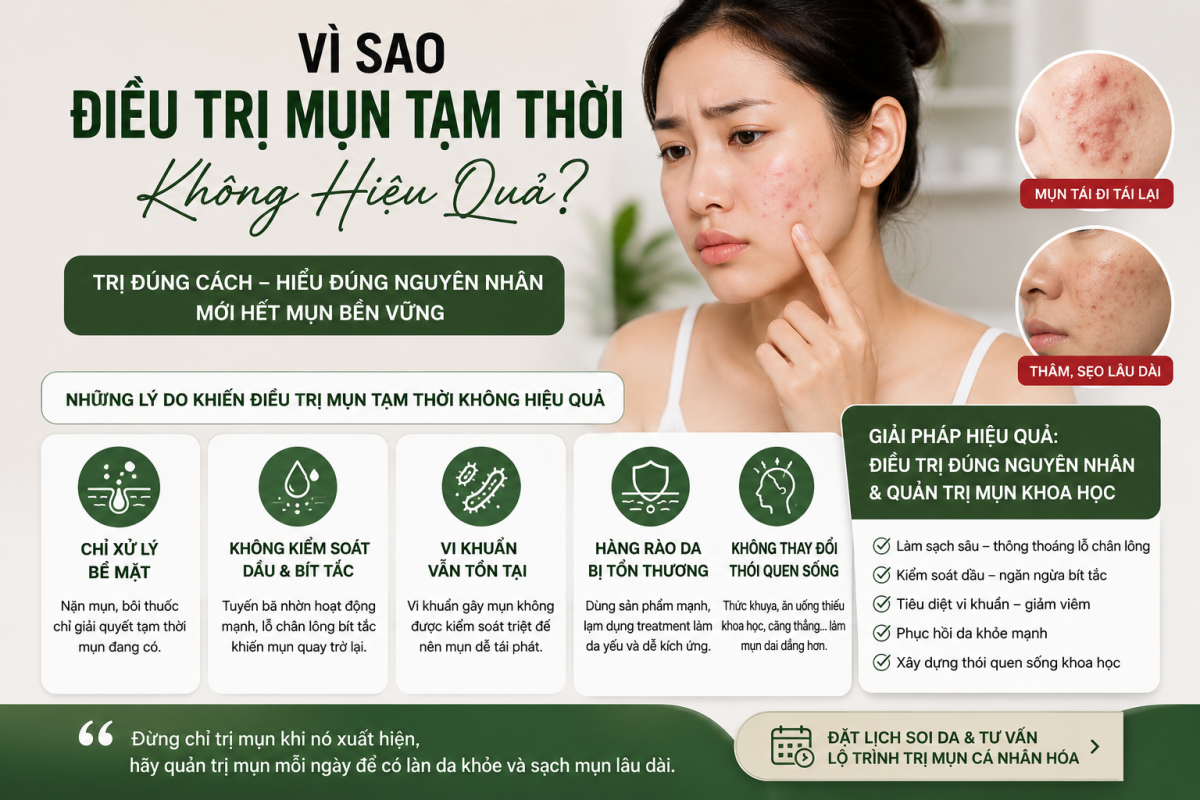 V&igrave; sao điều trị mụn tạm thời kh&ocirc;ng hiệu quả