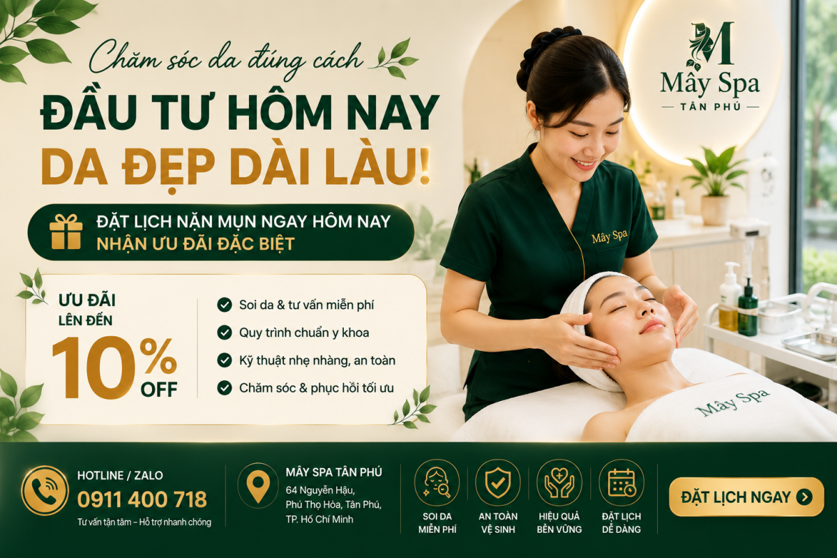 Đặt lịch nặn mụn chuyên sâu tại Mây Spa Tân Phú