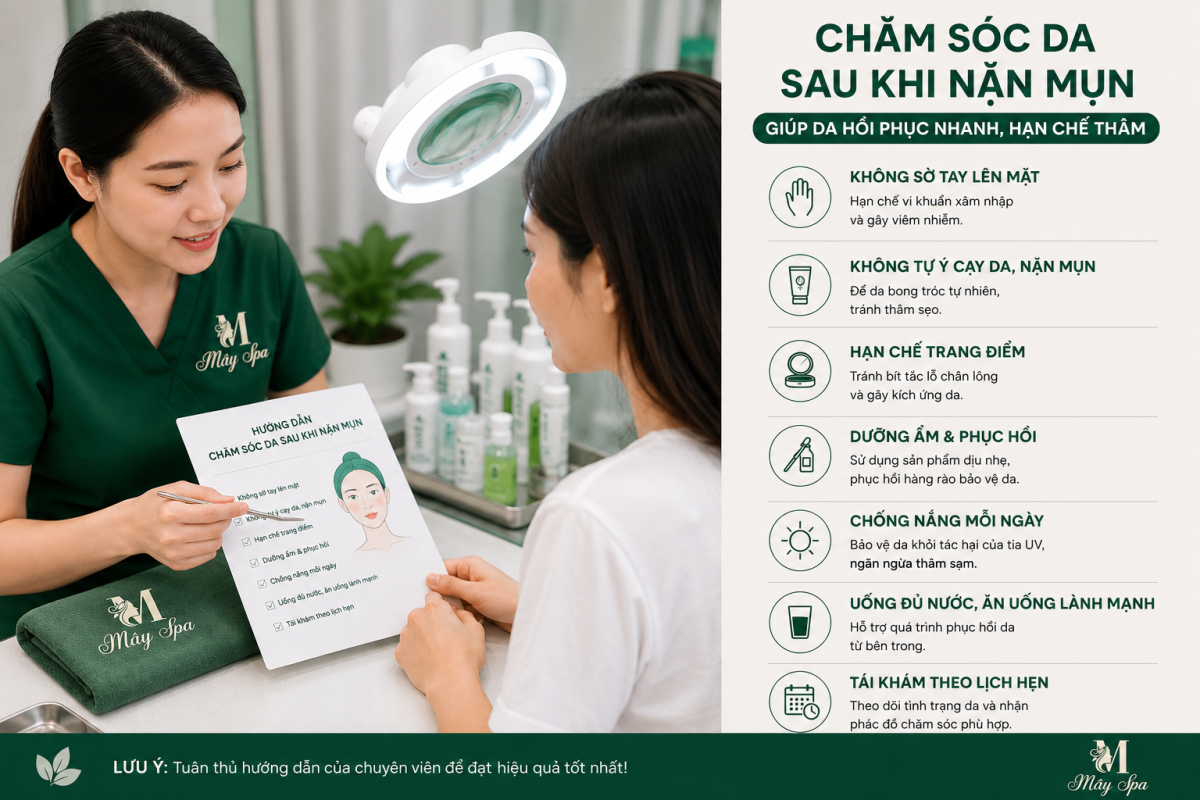 Hướng dẫn chăm sóc da sau nặn mụn