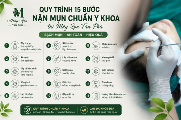 Quy trình nặn mụn chuẩn y khoa 15 bước tại Mây Spa Tân Phú